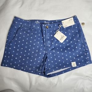 a.n.a Twill Shorts Blue Geometric Pattern Mid Rise Women's Size 8 NWT